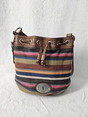 Fossil Maddox Canvas Leather Bucket Bag